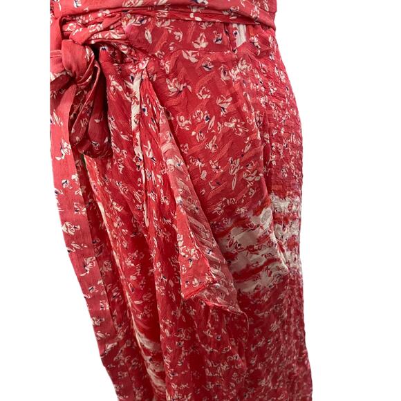 TANYA TAYLOR Blaire Floral‎ Silk Midi Dress Dress Ditsy Red Stripe Guava Pink  6 - Picture 8 of 12